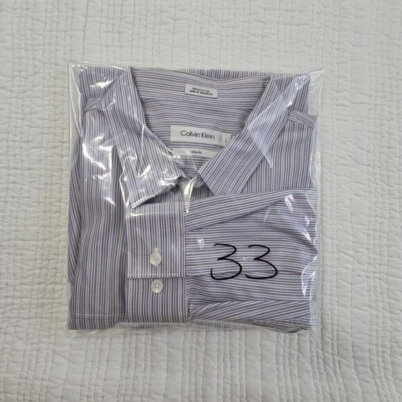 Calvin Klein Button Up Shirt Men's L Purple Stripes Pocket Long Sleeve EUC LN - Picture 15 of 15